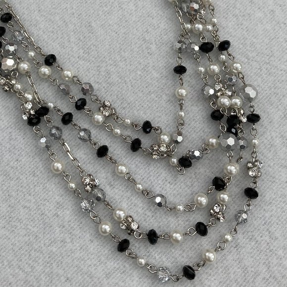 Vintage WHBM Black/Pearl/Crystal Multi-strand Necklace - Picture 3 of 8